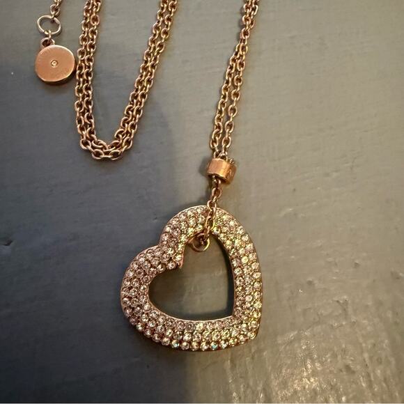 Michael Kors Rose Gold Long Heart Pendant Necklace - Picture 9 of 14